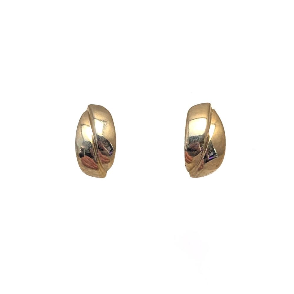 Vintage Clip On Earrings 0.75" Curved Gold Tone with Split Design